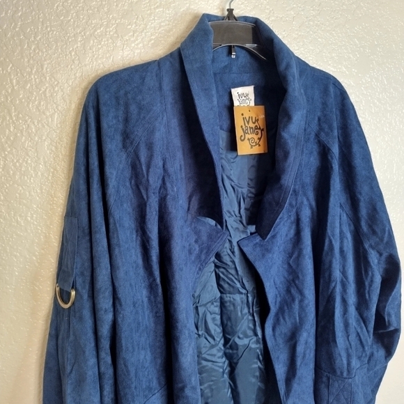 NWT ivy jane suede lapel pocket blue open jacket sz L - Picture 2 of 7
